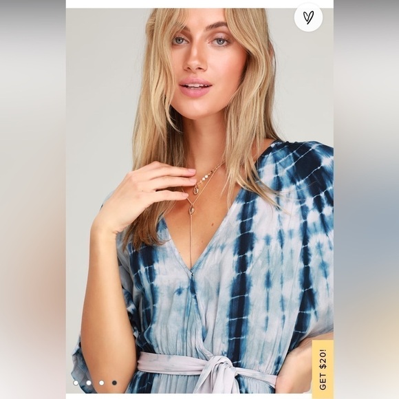 LuLus Blue Tie-Dye Short Sleeve Maxi Dress with Slit & Button front Closure - Picture 3 of 9